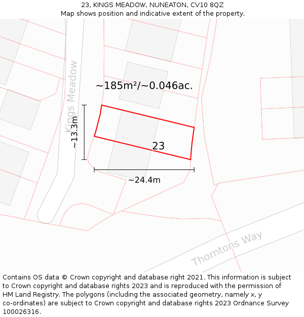 23, KINGS MEADOW, NUNEATON, CV10 8QZ: Plot and title map