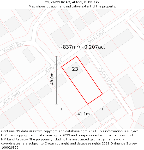 23, KINGS ROAD, ALTON, GU34 1PX: Plot and title map