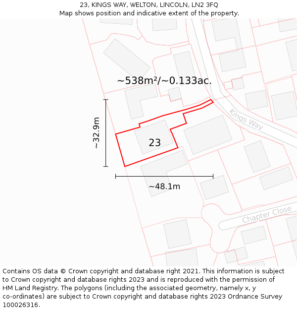 23, KINGS WAY, WELTON, LINCOLN, LN2 3FQ: Plot and title map