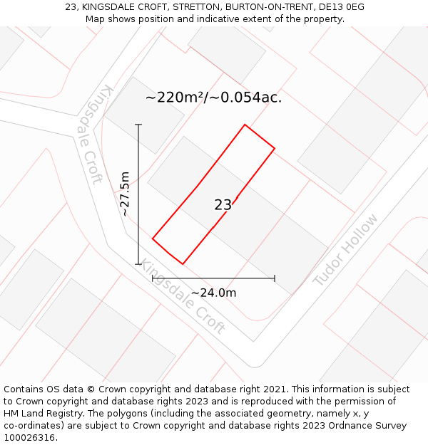 23, KINGSDALE CROFT, STRETTON, BURTON-ON-TRENT, DE13 0EG: Plot and title map