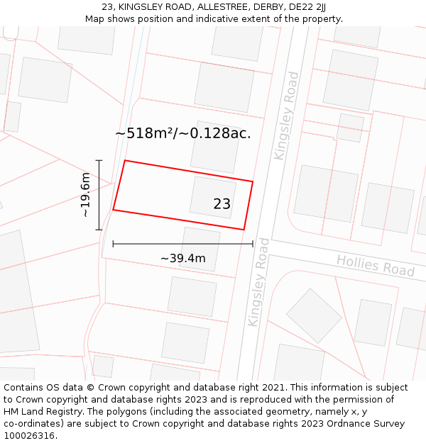 23, KINGSLEY ROAD, ALLESTREE, DERBY, DE22 2JJ: Plot and title map