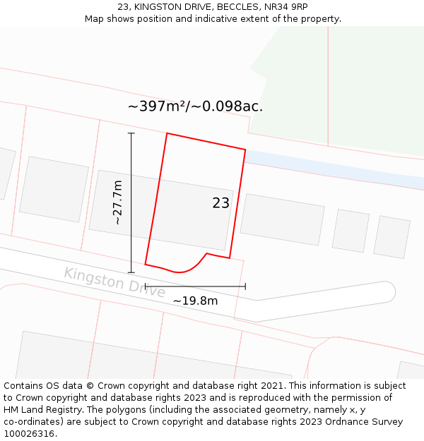 23, KINGSTON DRIVE, BECCLES, NR34 9RP: Plot and title map