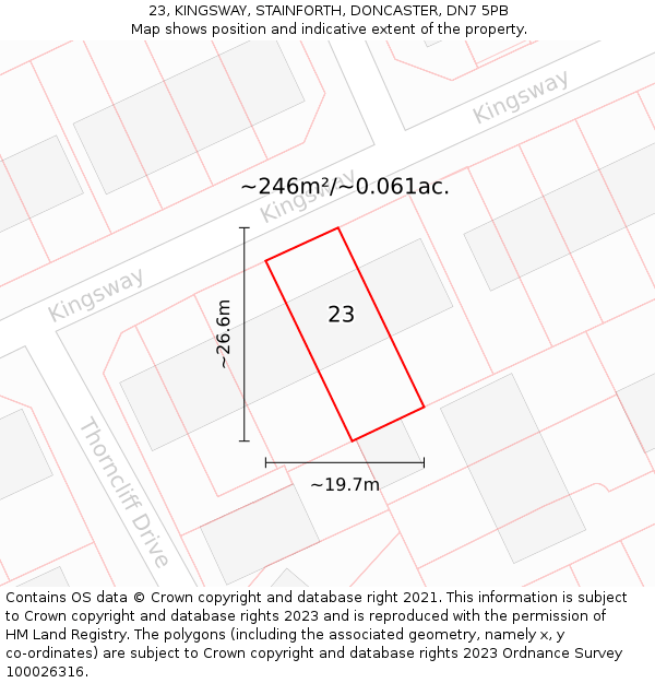 23, KINGSWAY, STAINFORTH, DONCASTER, DN7 5PB: Plot and title map