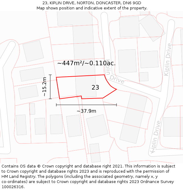 23, KIPLIN DRIVE, NORTON, DONCASTER, DN6 9GD: Plot and title map