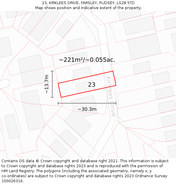 23, KIRKLEES DRIVE, FARSLEY, PUDSEY, LS28 5TD: Plot and title map