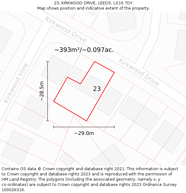 23, KIRKWOOD DRIVE, LEEDS, LS16 7DY: Plot and title map