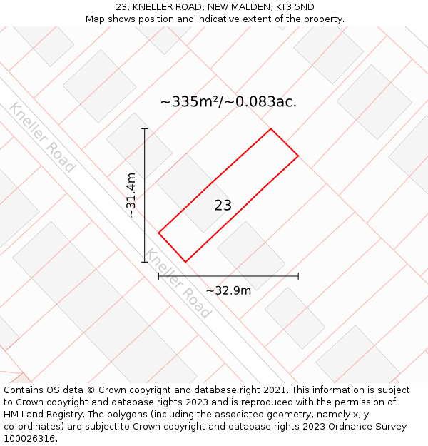 23, KNELLER ROAD, NEW MALDEN, KT3 5ND: Plot and title map