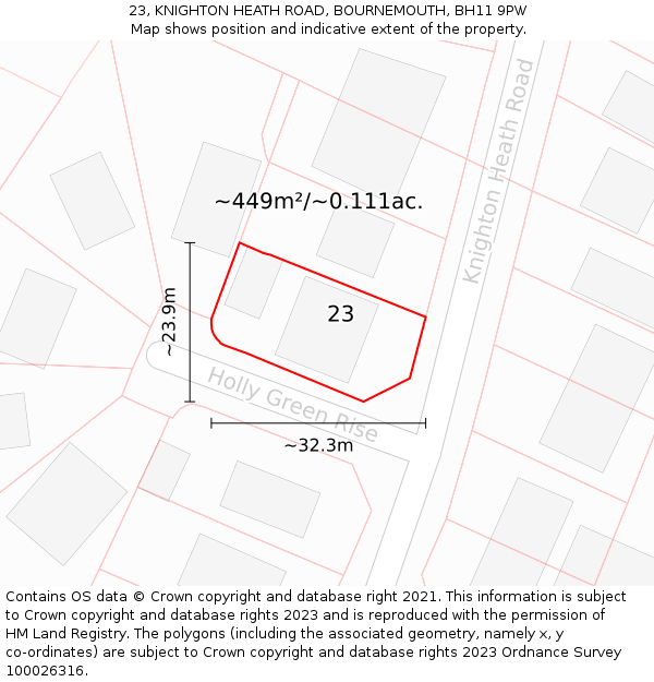 23, KNIGHTON HEATH ROAD, BOURNEMOUTH, BH11 9PW: Plot and title map