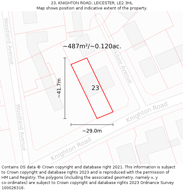 23, KNIGHTON ROAD, LEICESTER, LE2 3HL: Plot and title map