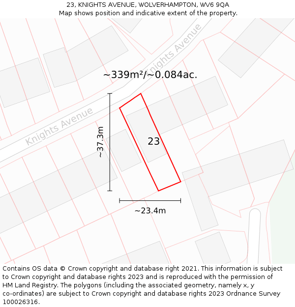 23, KNIGHTS AVENUE, WOLVERHAMPTON, WV6 9QA: Plot and title map