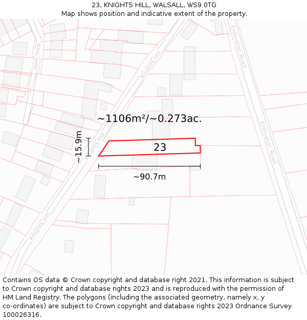 23, KNIGHTS HILL, WALSALL, WS9 0TG: Plot and title map