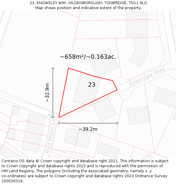 23, KNOWSLEY WAY, HILDENBOROUGH, TONBRIDGE, TN11 9LG: Plot and title map