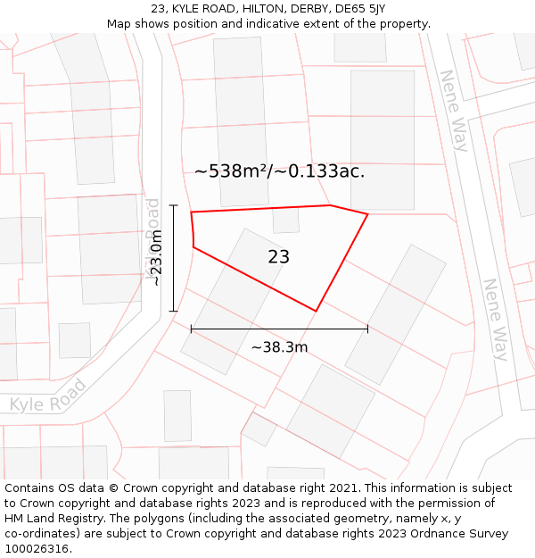23, KYLE ROAD, HILTON, DERBY, DE65 5JY: Plot and title map