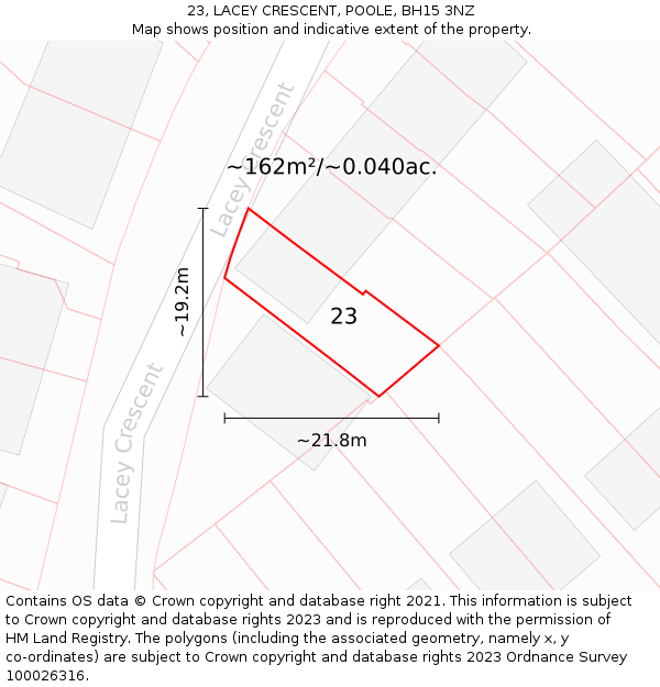 23, LACEY CRESCENT, POOLE, BH15 3NZ: Plot and title map