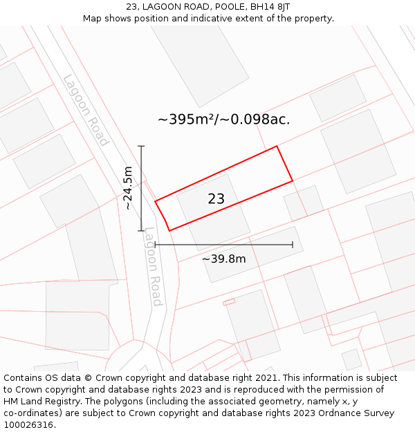 23, LAGOON ROAD, POOLE, BH14 8JT: Plot and title map