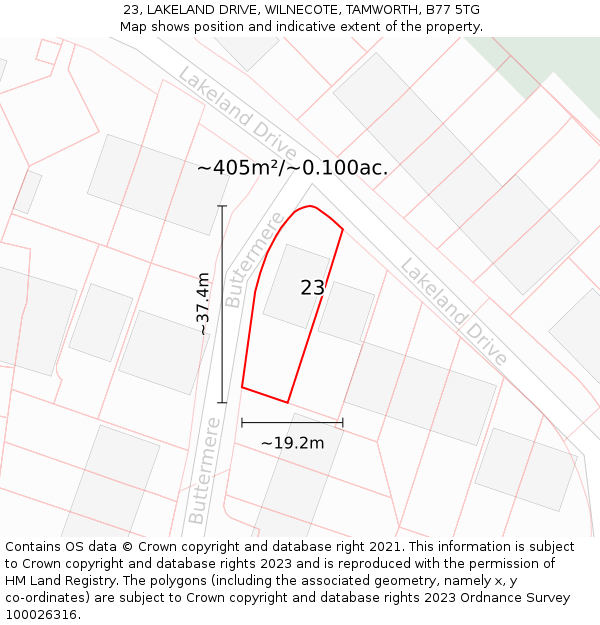 23, LAKELAND DRIVE, WILNECOTE, TAMWORTH, B77 5TG: Plot and title map
