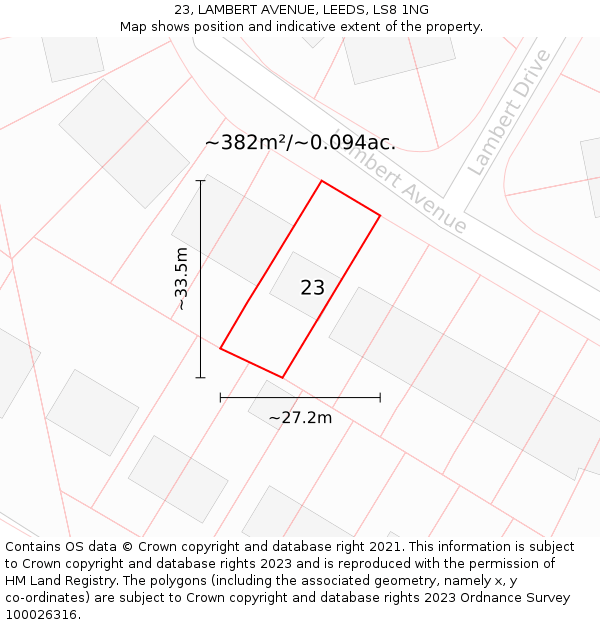 23, LAMBERT AVENUE, LEEDS, LS8 1NG: Plot and title map