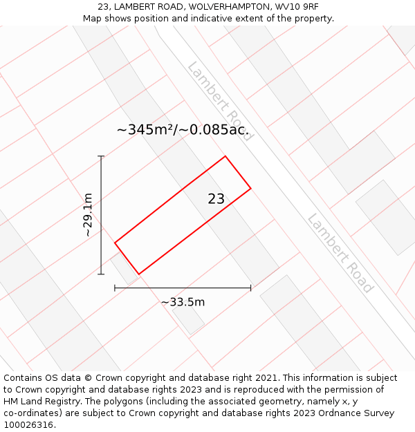 23, LAMBERT ROAD, WOLVERHAMPTON, WV10 9RF: Plot and title map