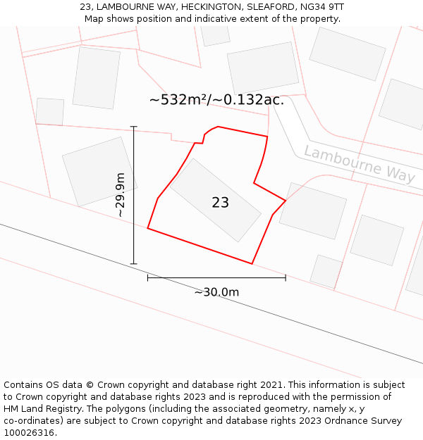 23, LAMBOURNE WAY, HECKINGTON, SLEAFORD, NG34 9TT: Plot and title map