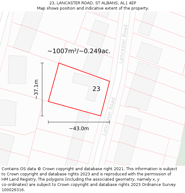 23, LANCASTER ROAD, ST ALBANS, AL1 4EP: Plot and title map