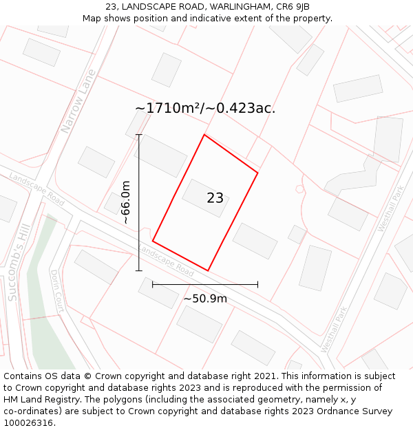 23, LANDSCAPE ROAD, WARLINGHAM, CR6 9JB: Plot and title map