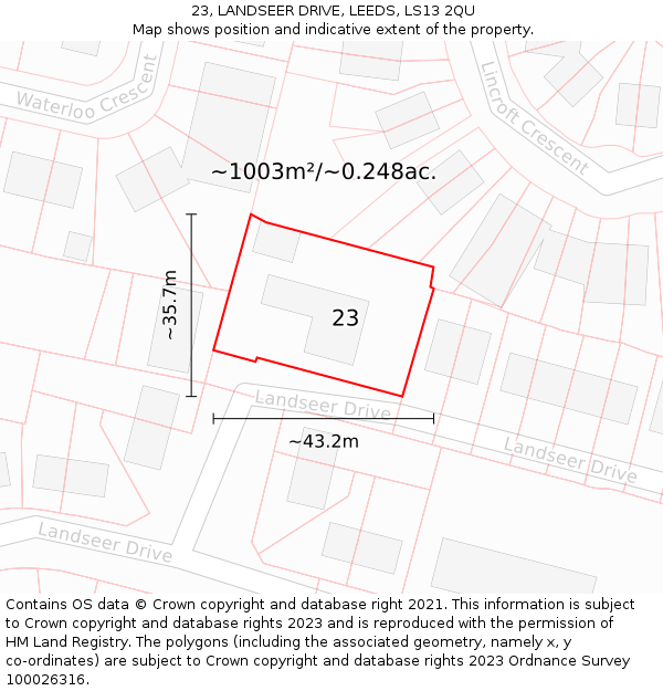23, LANDSEER DRIVE, LEEDS, LS13 2QU: Plot and title map