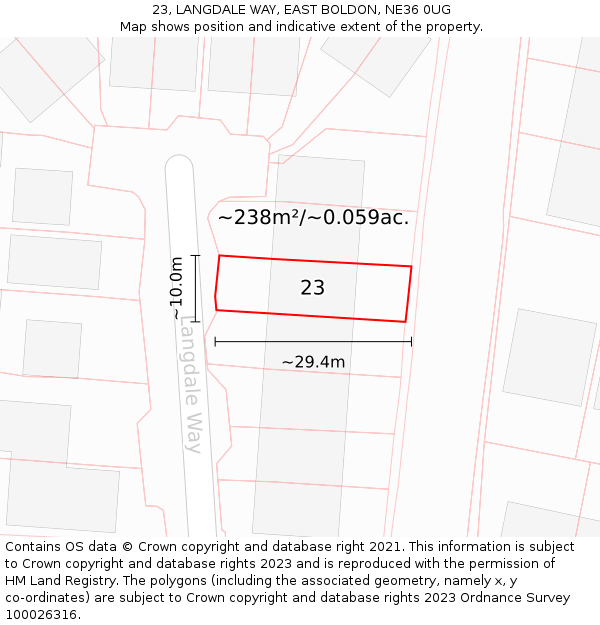 23, LANGDALE WAY, EAST BOLDON, NE36 0UG: Plot and title map