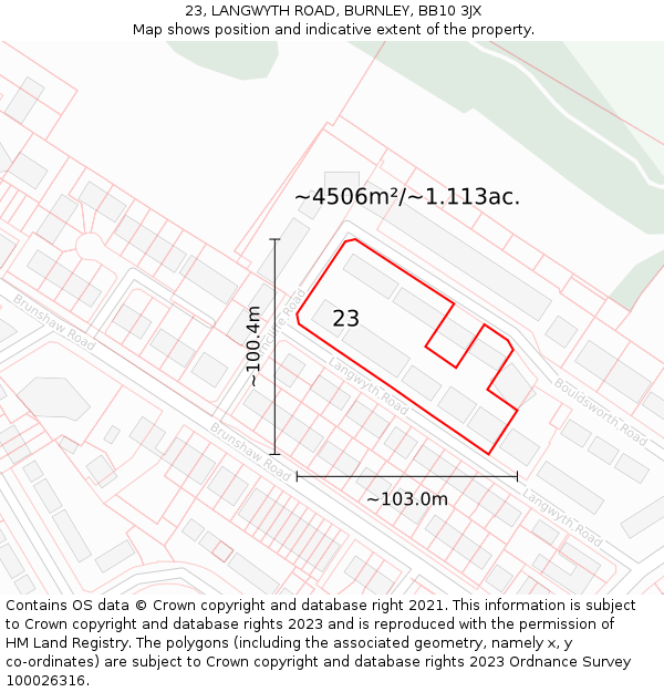 23, LANGWYTH ROAD, BURNLEY, BB10 3JX: Plot and title map