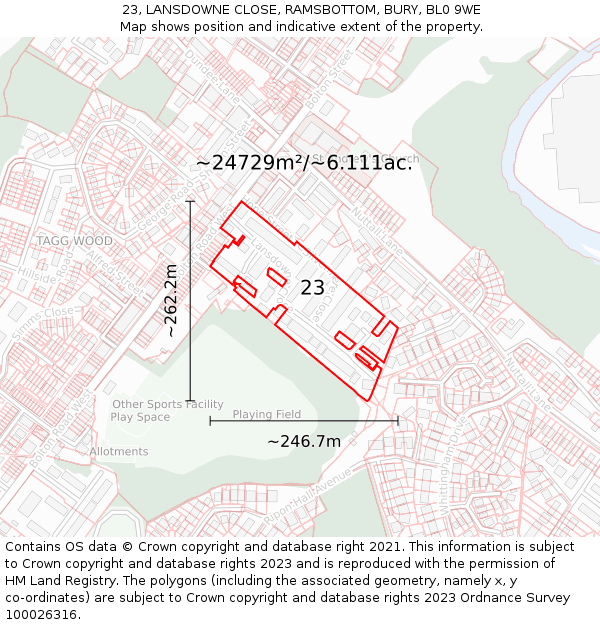23, LANSDOWNE CLOSE, RAMSBOTTOM, BURY, BL0 9WE: Plot and title map