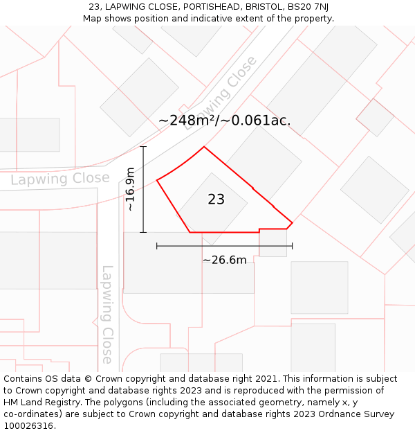 23, LAPWING CLOSE, PORTISHEAD, BRISTOL, BS20 7NJ: Plot and title map
