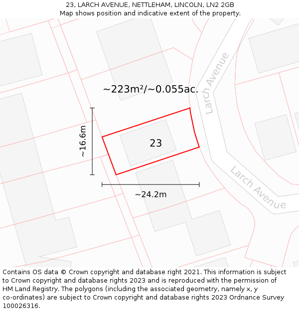 23, LARCH AVENUE, NETTLEHAM, LINCOLN, LN2 2GB: Plot and title map