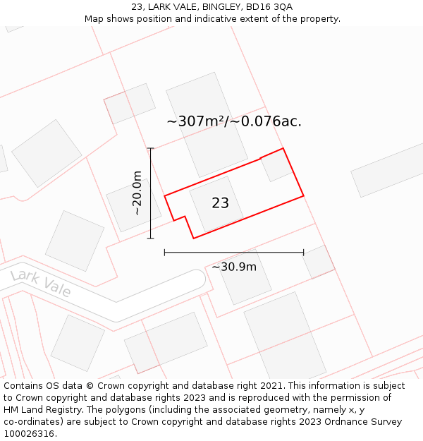 23, LARK VALE, BINGLEY, BD16 3QA: Plot and title map