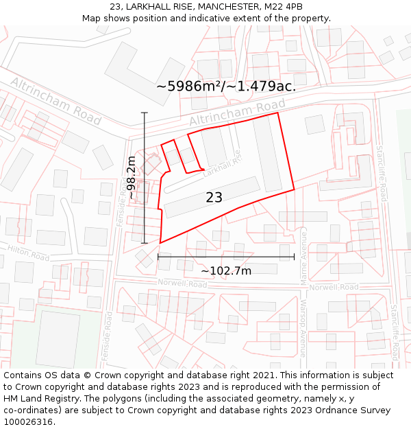 23, LARKHALL RISE, MANCHESTER, M22 4PB: Plot and title map
