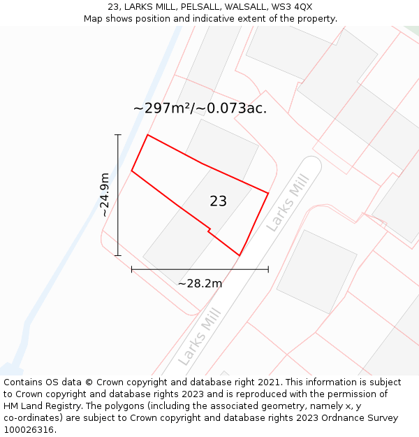 23, LARKS MILL, PELSALL, WALSALL, WS3 4QX: Plot and title map