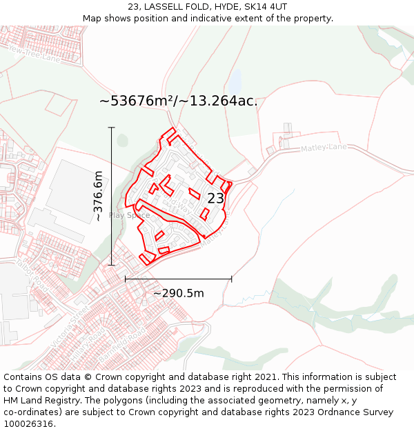23, LASSELL FOLD, HYDE, SK14 4UT: Plot and title map