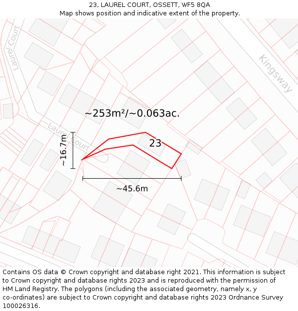 23, LAUREL COURT, OSSETT, WF5 8QA: Plot and title map