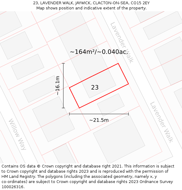 23, LAVENDER WALK, JAYWICK, CLACTON-ON-SEA, CO15 2EY: Plot and title map