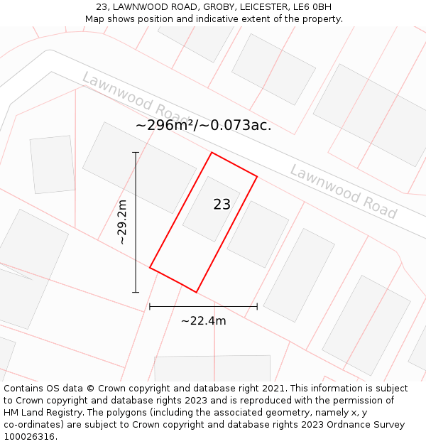 23, LAWNWOOD ROAD, GROBY, LEICESTER, LE6 0BH: Plot and title map