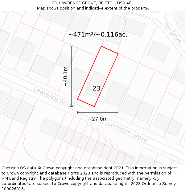 23, LAWRENCE GROVE, BRISTOL, BS9 4EL: Plot and title map