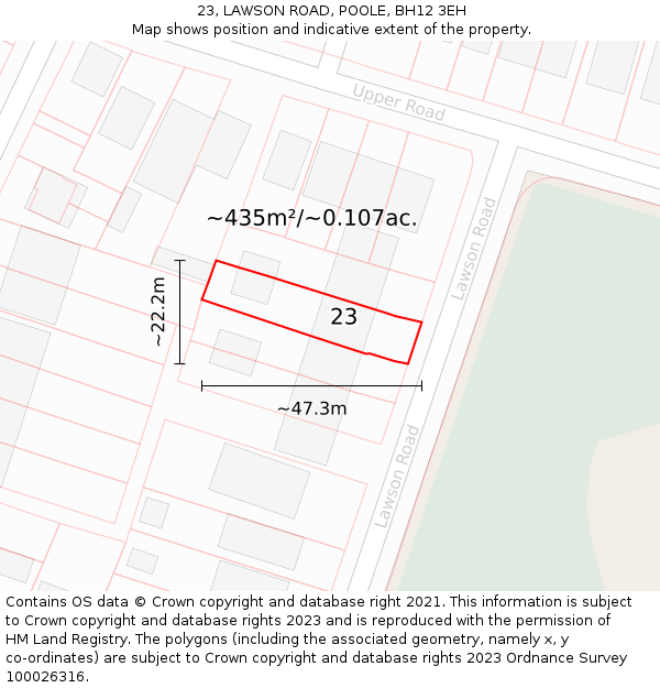23, LAWSON ROAD, POOLE, BH12 3EH: Plot and title map