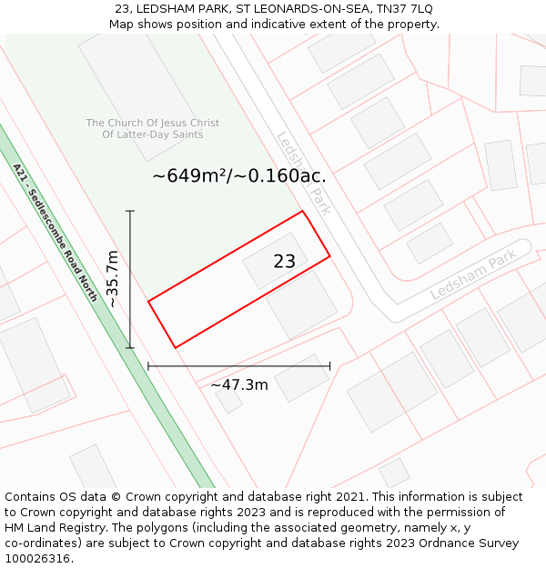 23, LEDSHAM PARK, ST LEONARDS-ON-SEA, TN37 7LQ: Plot and title map