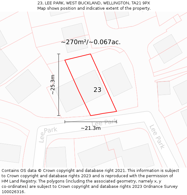 23, LEE PARK, WEST BUCKLAND, WELLINGTON, TA21 9PX: Plot and title map
