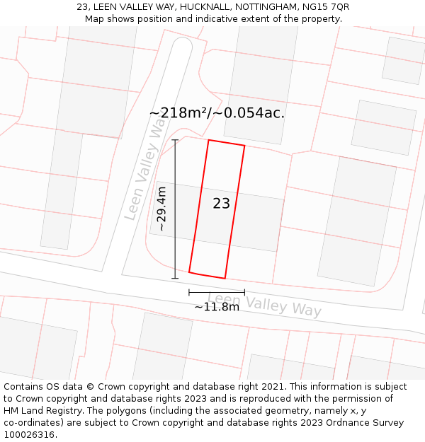 23, LEEN VALLEY WAY, HUCKNALL, NOTTINGHAM, NG15 7QR: Plot and title map