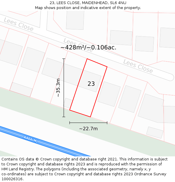 23, LEES CLOSE, MAIDENHEAD, SL6 4NU: Plot and title map