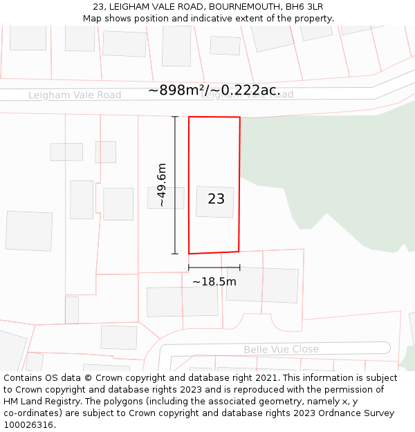 23, LEIGHAM VALE ROAD, BOURNEMOUTH, BH6 3LR: Plot and title map