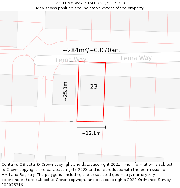 23, LEMA WAY, STAFFORD, ST16 3LB: Plot and title map