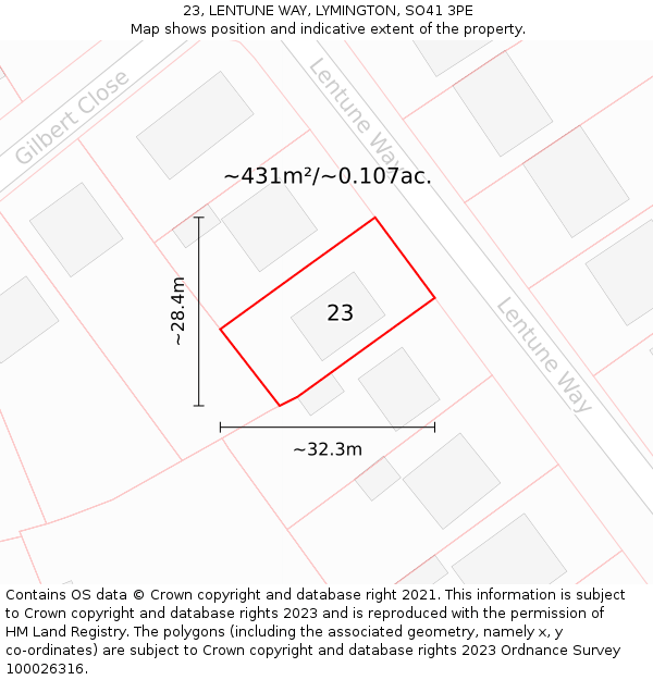 23, LENTUNE WAY, LYMINGTON, SO41 3PE: Plot and title map
