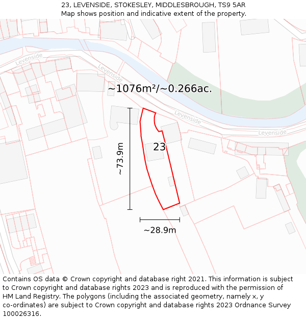 23, LEVENSIDE, STOKESLEY, MIDDLESBROUGH, TS9 5AR: Plot and title map