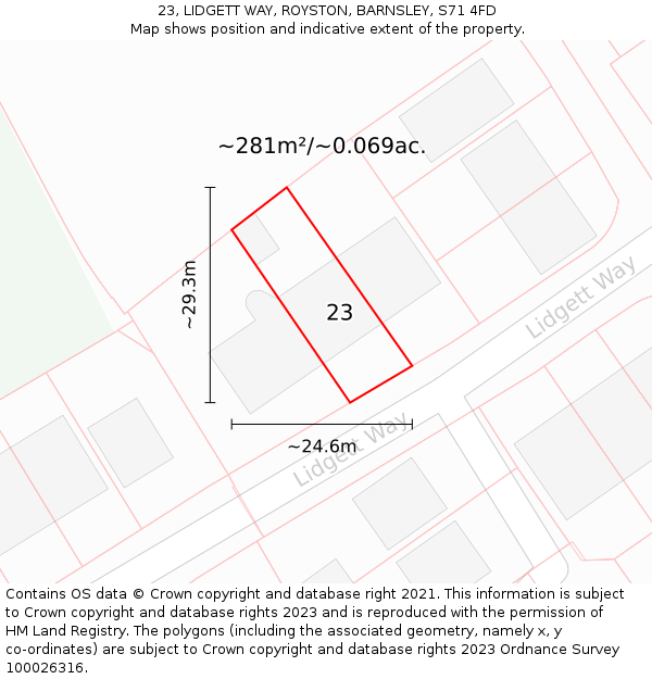 23, LIDGETT WAY, ROYSTON, BARNSLEY, S71 4FD: Plot and title map