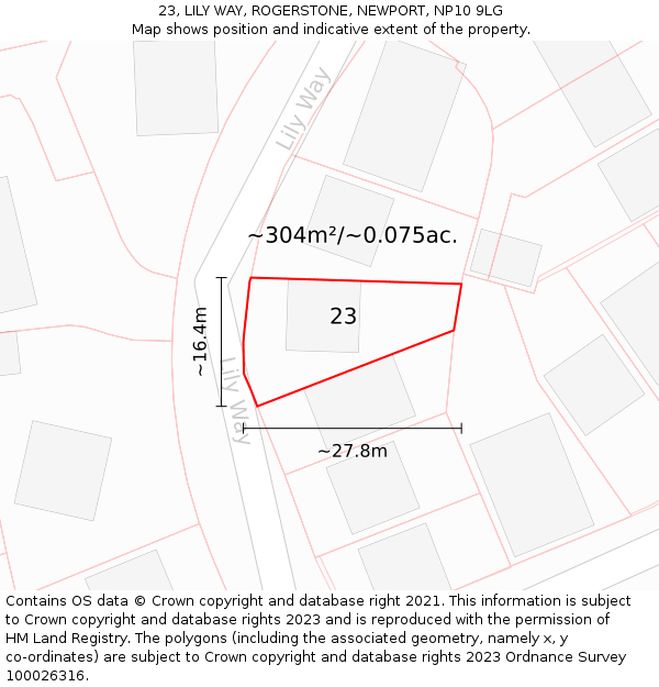 23, LILY WAY, ROGERSTONE, NEWPORT, NP10 9LG: Plot and title map